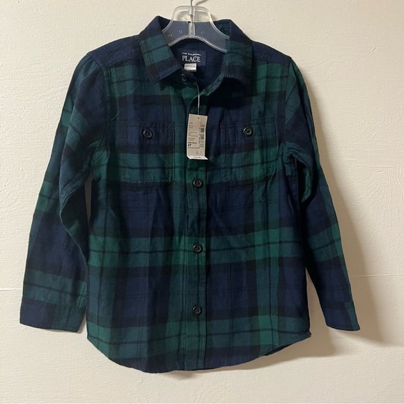 The Children's Place Other - The Children’s Place Plaid Holiday Navy Green Button Up Size 4T Cotton New